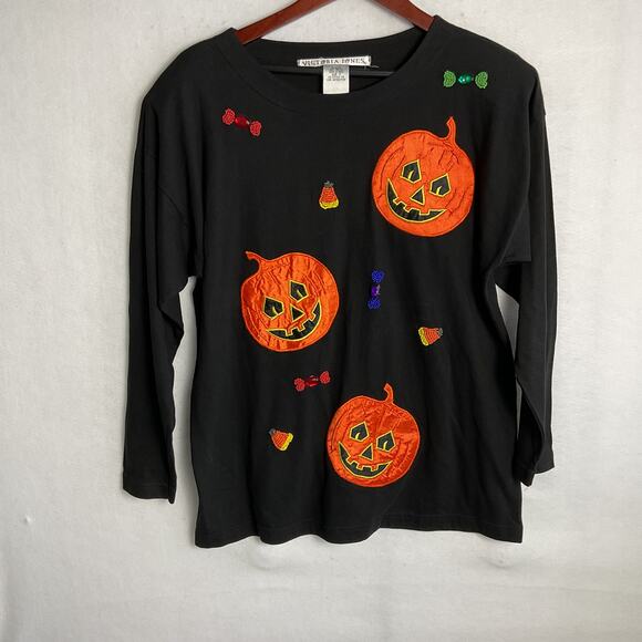 Victoria Jones Womens Hand Beaded Vintage Style Halloween Sweater Black Medium - Picture 2 of 9